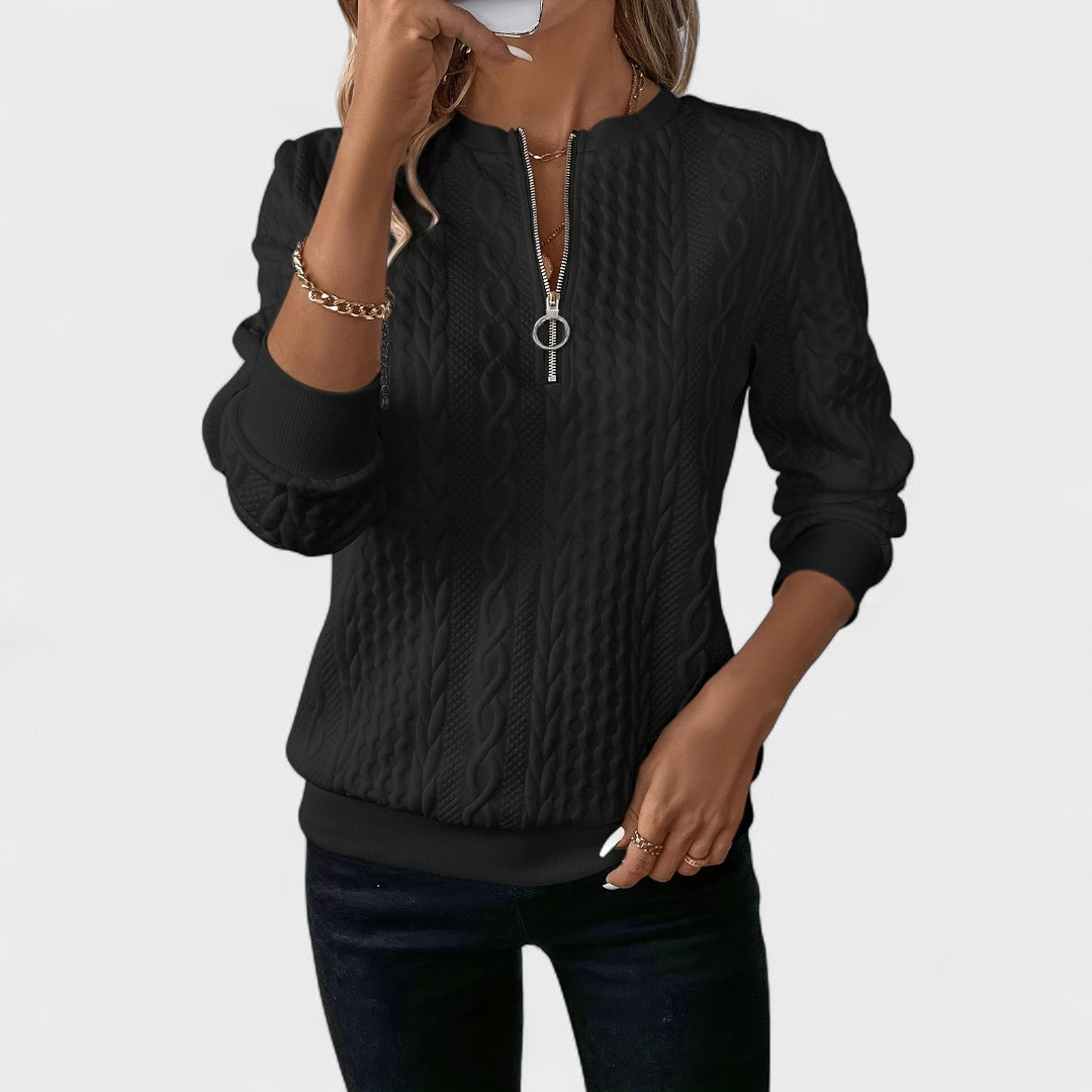 Amalie™ - Damen Zip-Pullover mit Kabelstrick