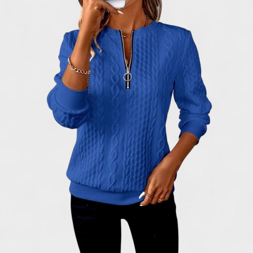 Amalie™ - Damen Zip-Pullover mit Kabelstrick