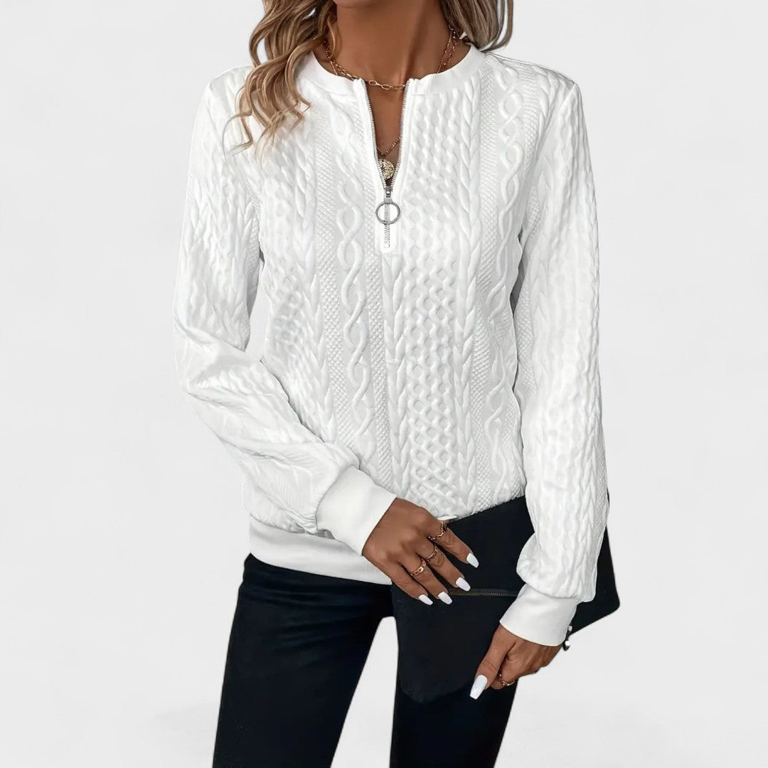 Amalie™ - Damen Zip-Pullover mit Kabelstrick