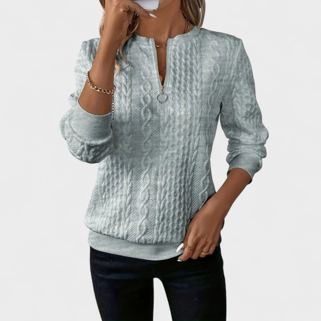 Amalie™ - Damen Zip-Pullover mit Kabelstrick