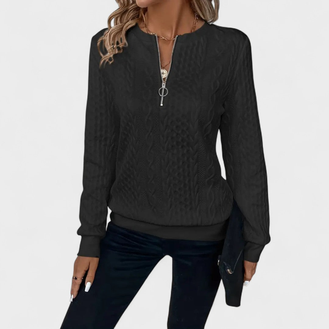 Amalie™ - Damen Zip-Pullover mit Kabelstrick