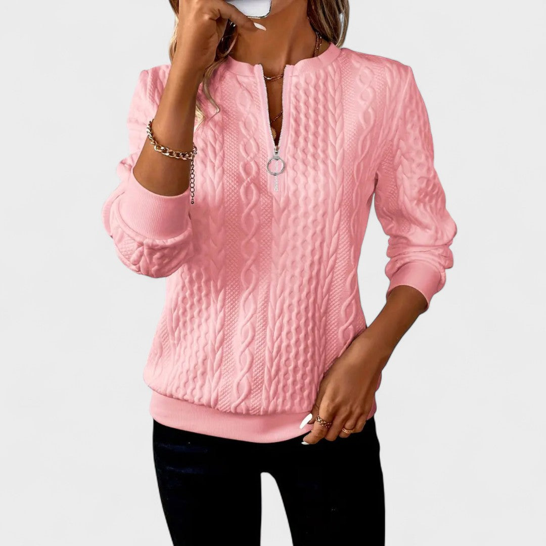 Amalie™ - Damen Zip-Pullover mit Kabelstrick