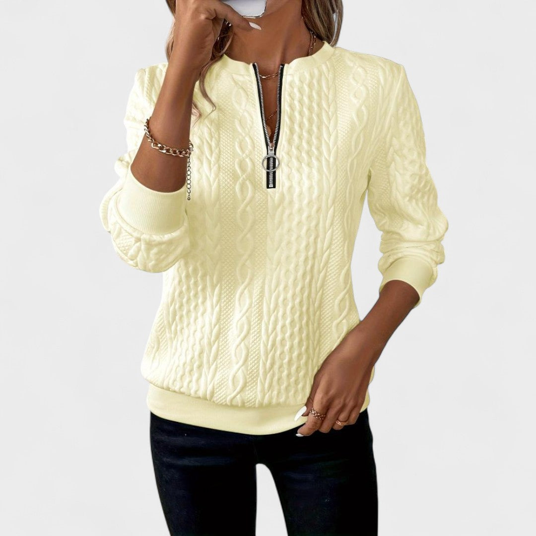 Amalie™ - Damen Zip-Pullover mit Kabelstrick