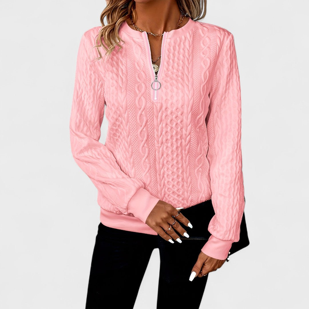 Amalie™ - Damen Zip-Pullover mit Kabelstrick