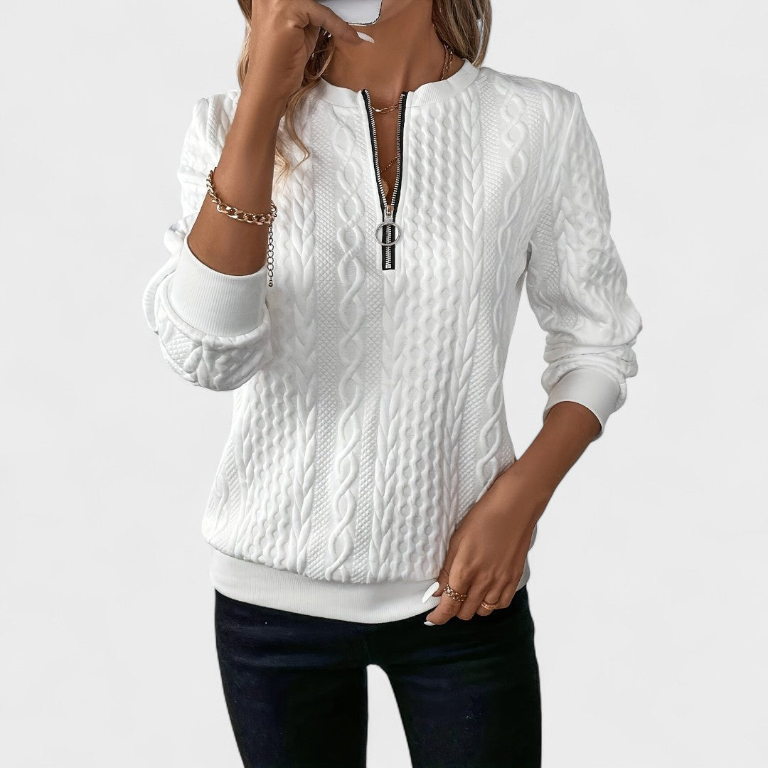 Amalie™ - Damen Zip-Pullover mit Kabelstrick
