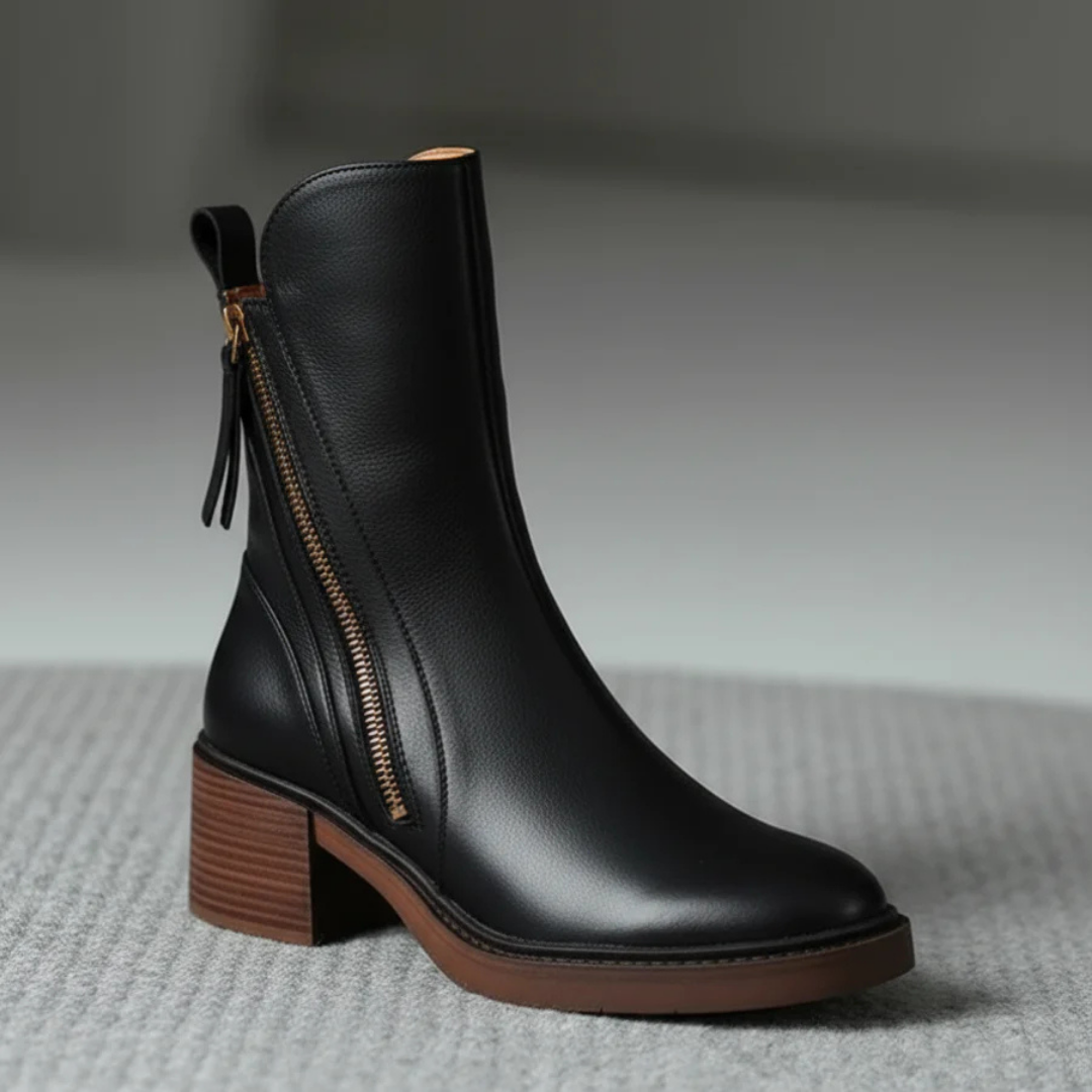 Valorine™ | Schwarze Lederstiefel mit bequemem Absatz